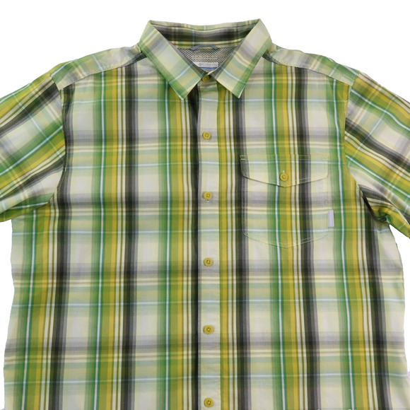 Columbia Mens Shirt L Green Plaid Short Sleeve Button Up Omni-Wick Vented - Picture 2 of 8
